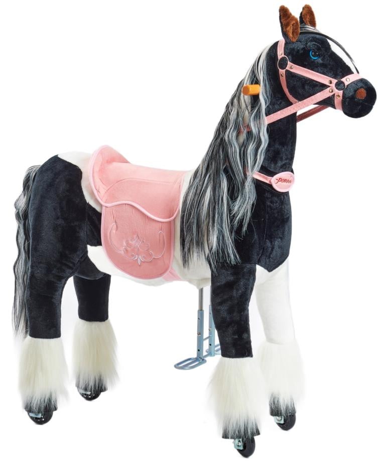 Ponnie Mechanisch paard op wielen Domino M met roze zadel