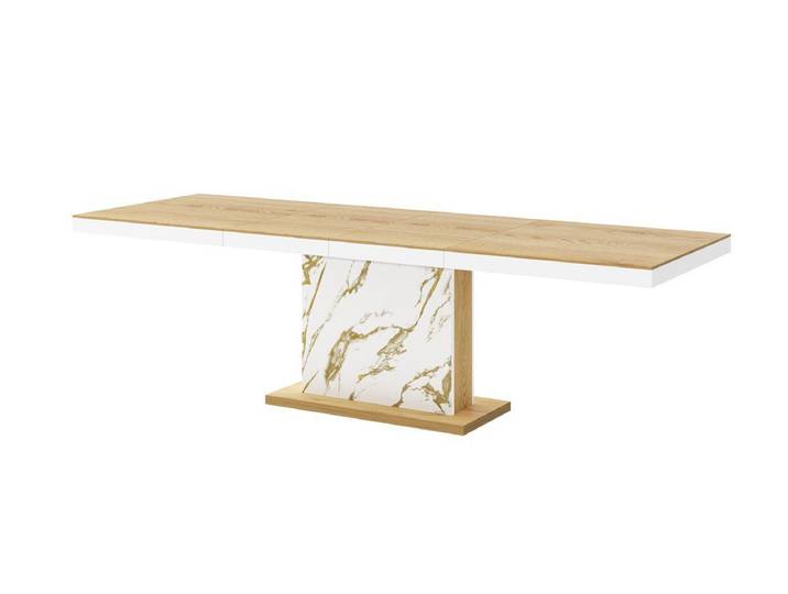 designimpex Esstisch Design HME-111 Eiche Natur - Marmor Gold ausziehbar 160-260cm