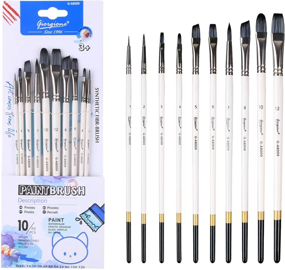 INF Pinselset für Aquarell-, Öl- und Acrylmalerei – 10-teiliges Künstlerpinsel-Set Modell 6