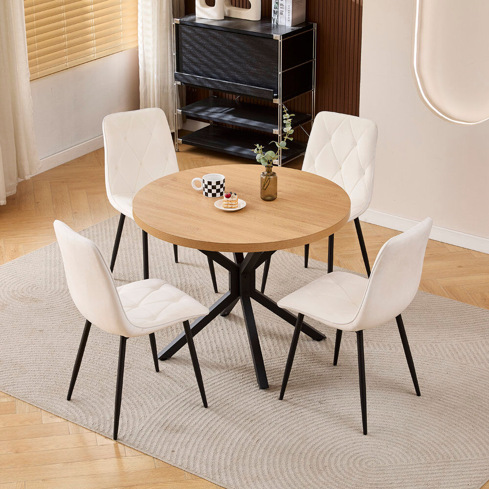 Brambly Cottage Dining Set Argyle Grid White Velvet Chairs#4