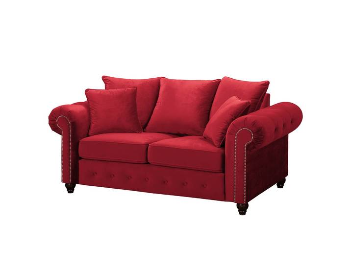 Sofa 2-Sitzer Rot/Rot Samt 180 x 90 x 93cm Glamour