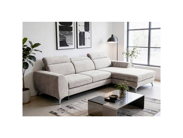 Mid.you Ecksofa Muenster, Sandfarben, Metall, Uni, Ottomane rechts, L-Form, 264x191 cm, Rücken echt, Armteil links, Armteil rechts, Wohnzimmer, Sofas & Couches, Wohnlandschaften, Ecksofas mit Schlaffunktion