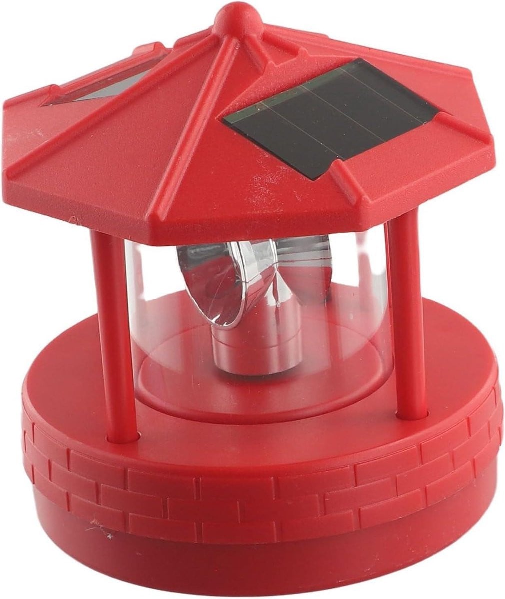 Merkloze Vuurtoren op zonne-energie met roterende 360 graden LED-tuinverlichting, B/D/H: 11 x 10 x 11 cm