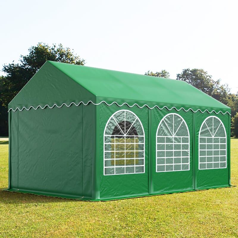 TOOLPORT 4x6m Partyzelt, PVC-Plane, dunkelgrün, mit Bodenrahmen - (5095)