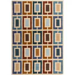 WOLLTEPPICH DERWENT, geometrisch, Blau-Bunt, 160 x 230 cm