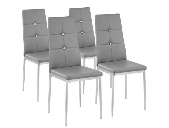Lot de 4 chaises, cuir synthétique, , confortables, élégantes, gris
