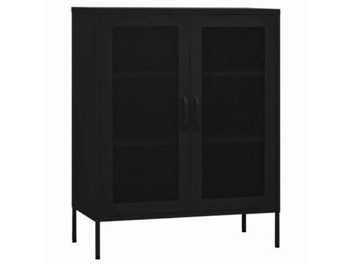 KLGBNCVE Lagerschrank Schwarz 80x35x101,5 cm Stahl Beistellschrank, Sideboard, 2 Gittertüren, Einlegeböden, Stellfüße, höhenverstellbar, Stahl