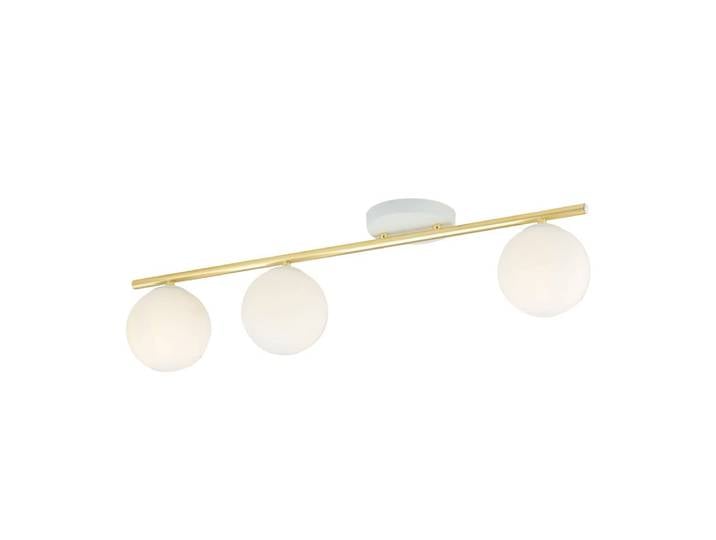 Plafonnier linéaire élégante blanche et dorée avec 3 sphères