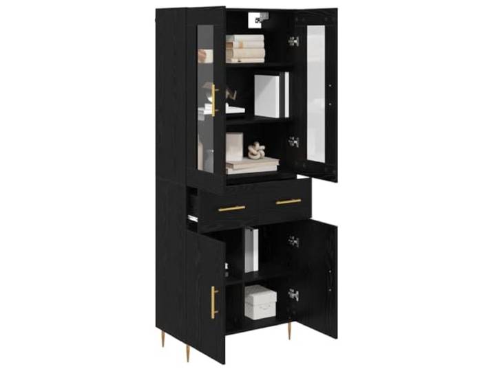 KTHLBRH Sideboard mit Schublade, 2 Stück, schwarze Eiche, Holz 4 Glastüren, goldene Griffe, elegantes Design, Aufbewahrung für Wohnzimmer