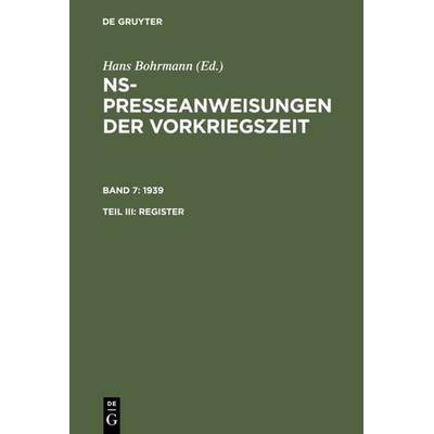 1939. Register, Gebundene Ausgabe von , De Gruyter, 978-3-598-11435-9