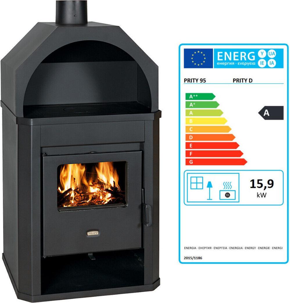 Freistehender Holzkamin D mit 15,9 kW Heizleistung und 73,6 % Wirkungsgrad, 650x550x1160 mm