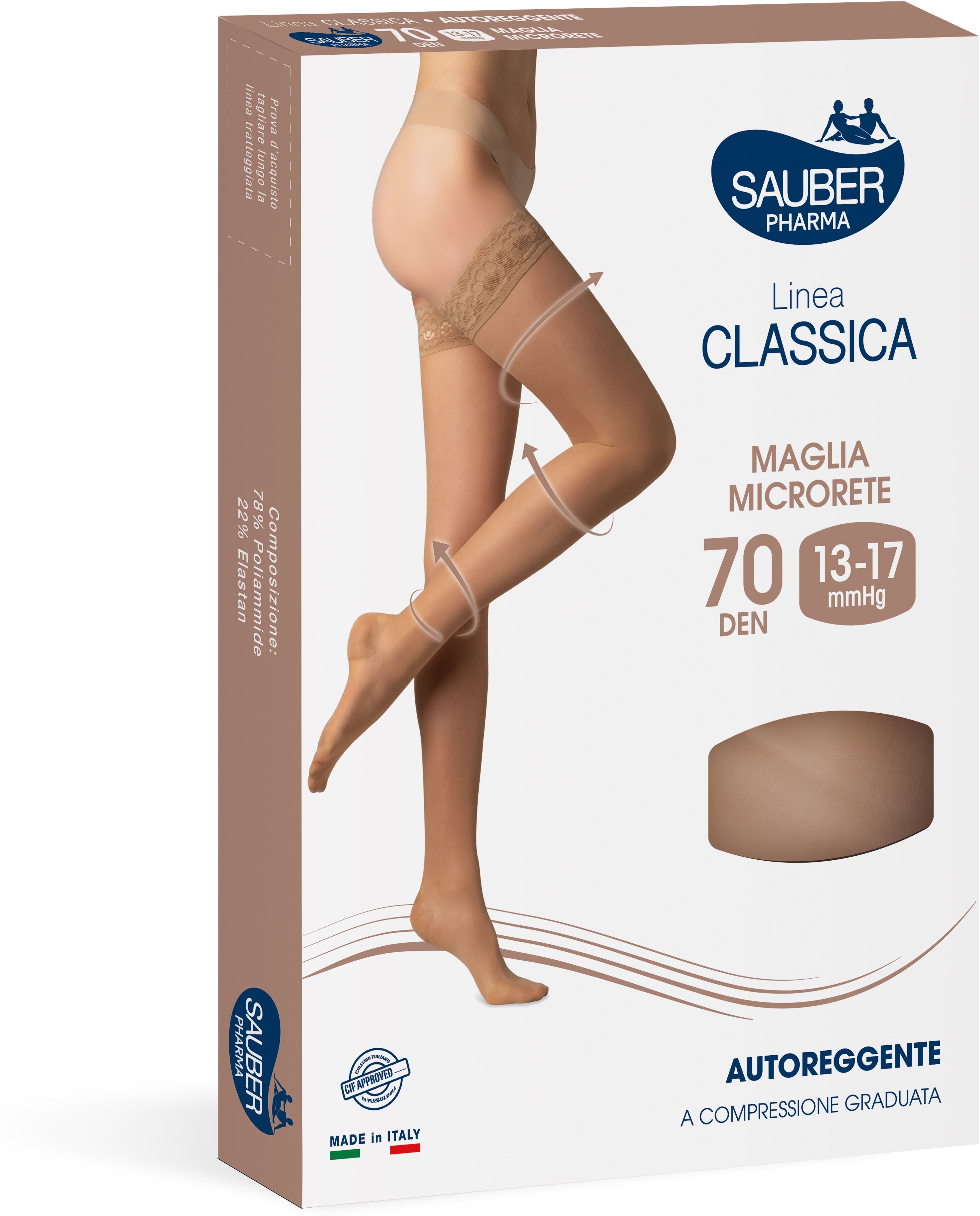 Sauber Linea Classica Autoreggenti in Maglia Microrete 70 Den Neutro Beige Tagli