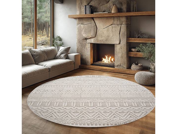 Teppich AYYILDIZ TEPPICHE HELIX 2202 , auch als Läufer und Rund erhältlich , beige (creme), H:7mm Ø:120cm, Teppiche, Teppich, 3D-Effekt durch Cut-Loop-Webtechnik, Woll-Optik, Bouclé, Wohnzimmer