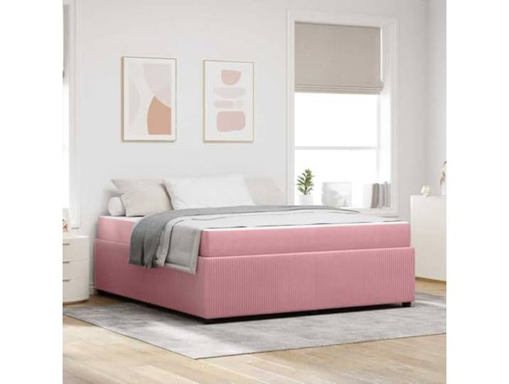 Stoffbezogener stabiler Bettrahmen Modernes Design 180 x 200 cm Rosa Bettgestell mit Matratze Rosa 180x200 Stoff Holzrahmen Taschenfederkern Doppelbett Lattenrost Schlafzimmer Komfort