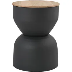 Design Beistelltisch mit Stauraum aus dunkelgrauem Metal und massivem Mangoholz Ø30 cm YOYO