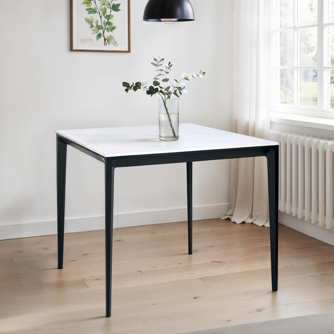 Borough Wharf Dagon Stone Top Metal Base Dining Table White Marble H74 x L80 x W80cm
