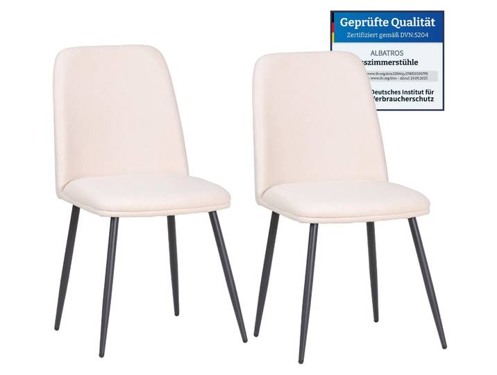 Albatros BONO Stoffstuhl Beige– 2er-Set Esszimmerstühle im modernen Retro-Design DEKRA-, pflegeleichter Stoffbezug