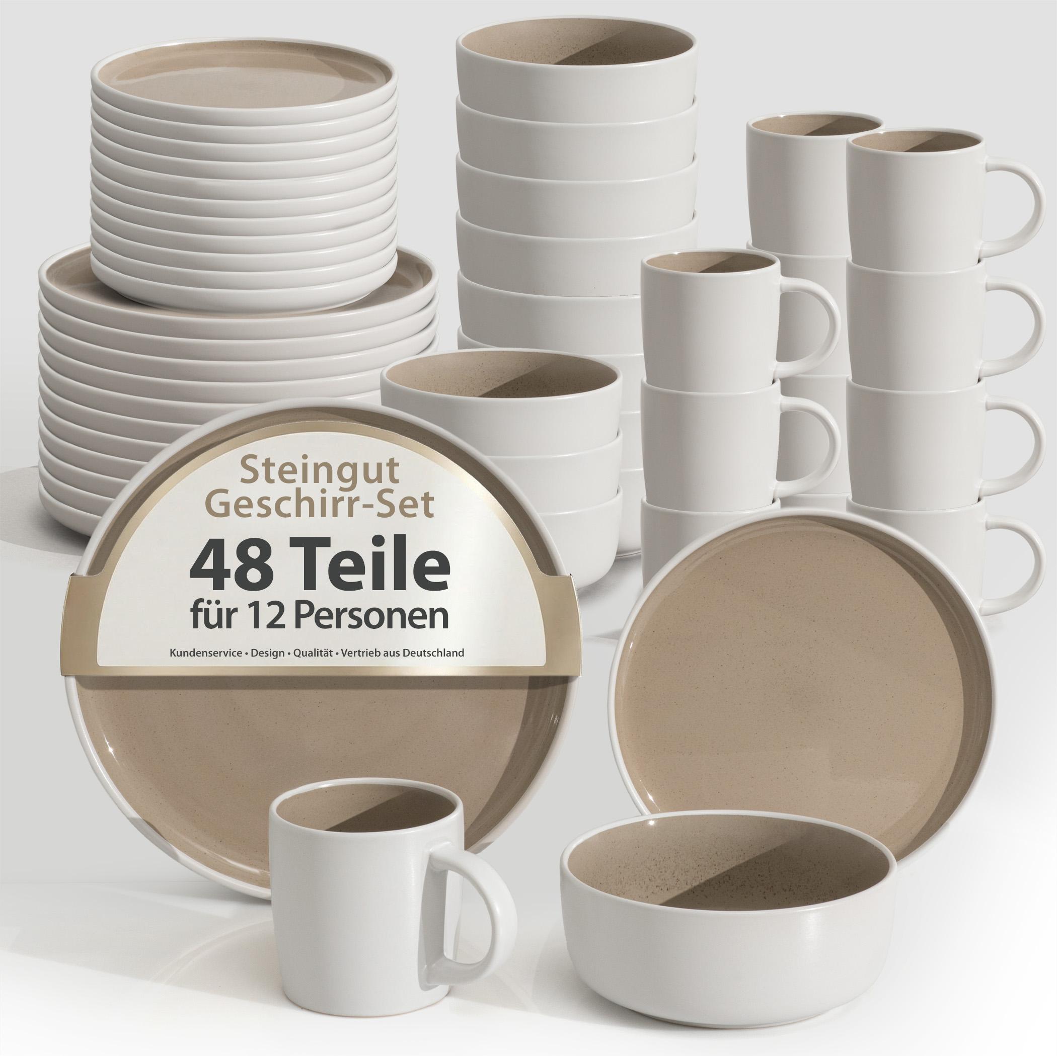 Steingut Geschirrset 12 Personen, 48teilig, Shadow Stone