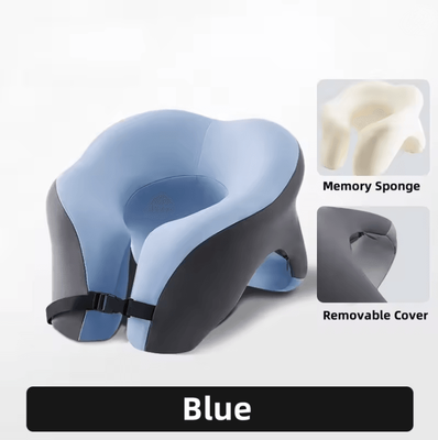 Inspire Essentials Portable Memory Foam Travel Pillow With Ergonomic U Shaped Neck Cushion blue