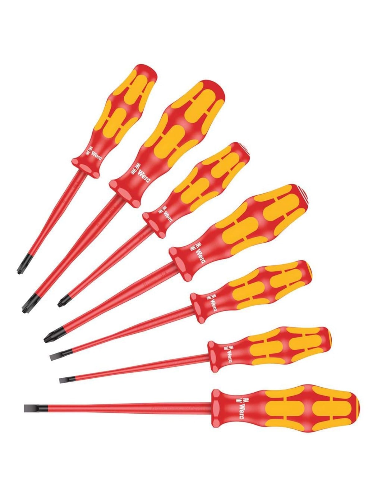 Wera 160 iSS/7 Schraubendrehersatz Kraftform Plus Serie 100. Mit reduziertem Klingen- und Griffdurchmesser, 7-teilig