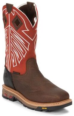 "Justin Original Workboots Roughneck 12"" WP Square Steel Toe - Mens 12 Brown Boot E2"