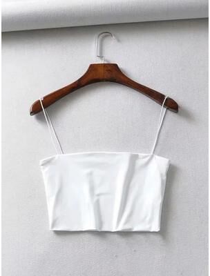Inspire Select 2024 Summer Sexy Elastic Cotton Crop Cami Tank Top For Women white s