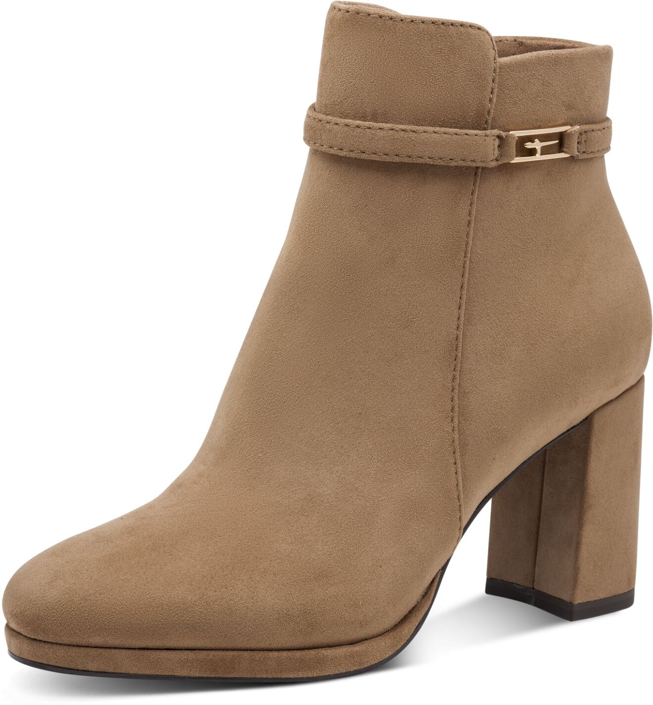 Ankleboots TAMARIS, Damen, Gr. 36, Synthetik Textil, beige (hellbraun), Veloursleder, unifarben, Schuhe Ankleboots, Stieflette, Businessboots mit edlen Verzierungen