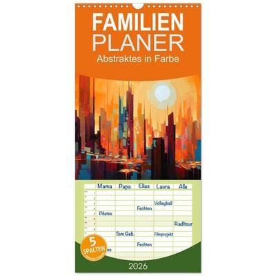 Familienplaner 2026 - Abstraktes in Farbe mit 5 Spalten (Wandkalender, 21 x 45 cm) CALVENDO