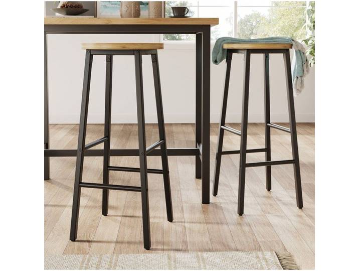 Tabouret de bar noir lot de 2 30 x 30 x 70 cm repose-pieds pieds réglables effet bois métal
