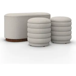 Sitzbank Nina mit Stauraum inkl. 2 Hocker Bouclé Weiß