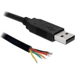 Delock 1.8m USB-Seriel TTL Kabel, offen, Elektronikkabel + Stecker, Schwarz