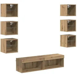 Helloshop26 - Modernes wandmontiertes TV-Möbel mit LED-Beleuchtung 30 x 28,5 x 30 cm aus Eichenholz-Verbundwerkstoff handgefertigte 02_0056089