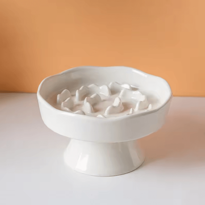 Inspire Curations ElevaGuard Ceramic Slow Feeder Cat Bowl With High Stand white