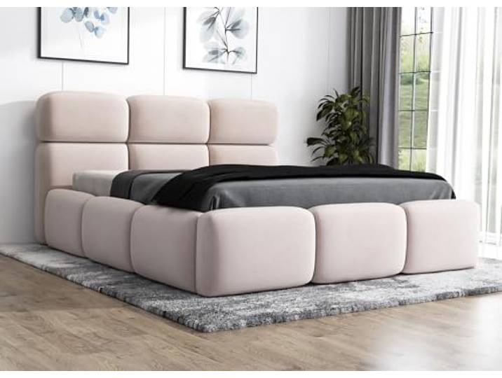 A&J MöbelLand Polsterbett 180x200 mit Bettkasten und Lattenrost – MAROKO, Bett mit Matratze und Stauraum in Beige