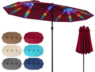 Costway 15.5FT Extra-Large Patio Umbrella 12 Reinforced Metal Ribs-Red