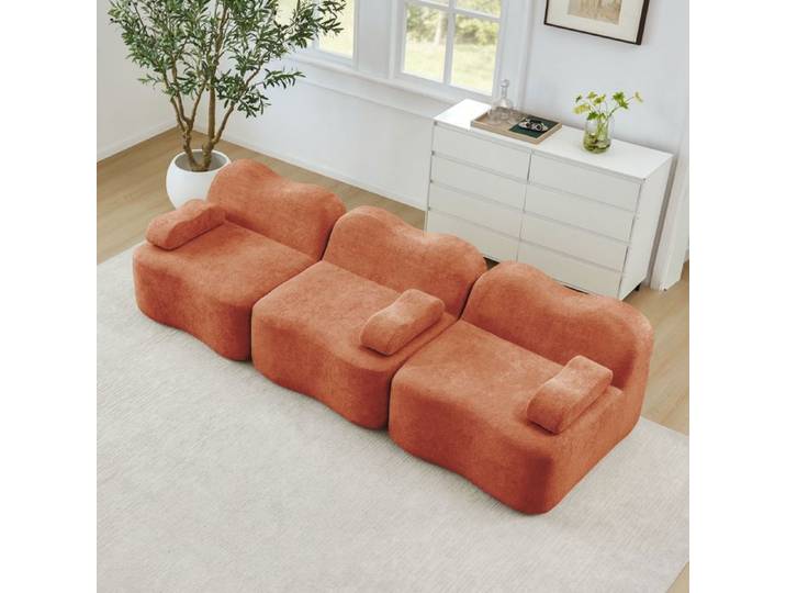 Canape modulaire 3 places - EVRYAE avec assise profonde et structure sans cadre coussin d accoudoir mobile - Orange