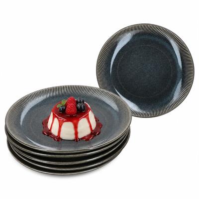 6er Set Sid dark Kuchenteller Ø22cm Steingut Dessert Relief Frühstück