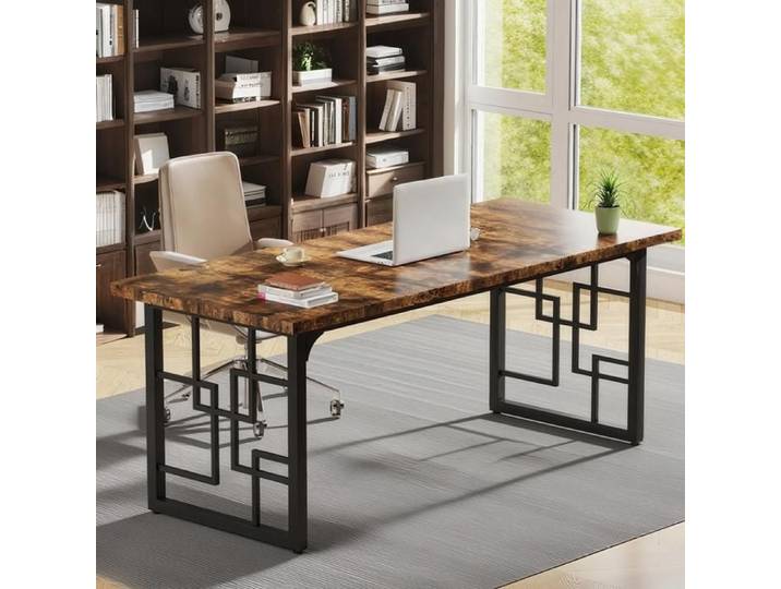 Table de Bureau d'étude pour Ordinateur Portable 160 cm pour Le Bureau à Domicile Design Industriel Structure métallique Marron
