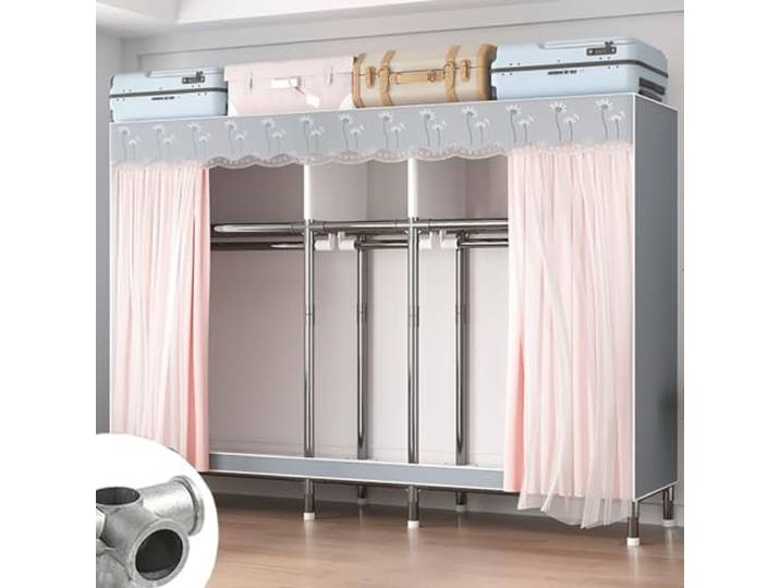 Faltbarer, Tragbarer Kleiderschrank Mit Doppelvorhang Und Kleiderstange Kleiderschrank-Organizer(B)