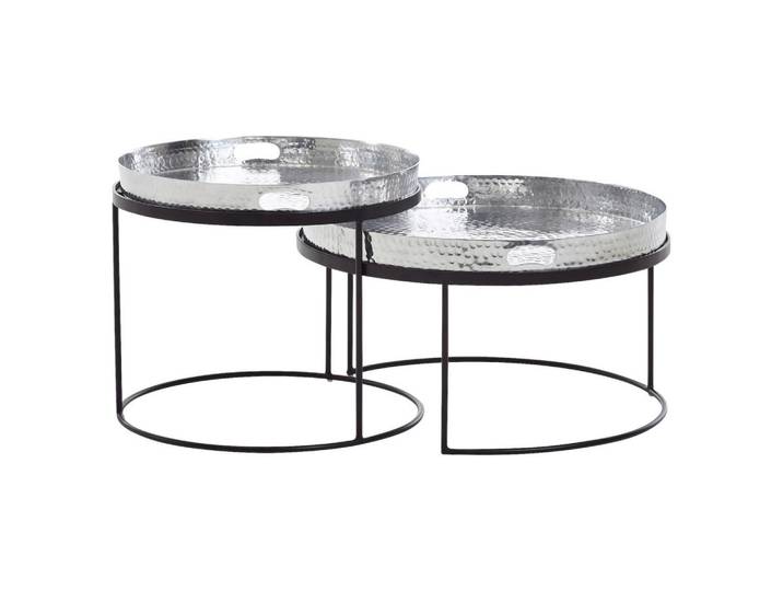 Couchtischset, Silber, 46x46x41 cm, Metall, 2-teilig & Abnehmbares Tablett, Modern, MID.YOU