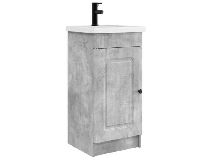 hliofuir Badezimmerschrank mit Waschbecken Betongrau 42x40x84,5 cm Stabiler Waschtisch mit Wasserhahn und Fachboden für das Gästebad. Platzsparende Bauweise aus langlebigem Holzwerkstoff.