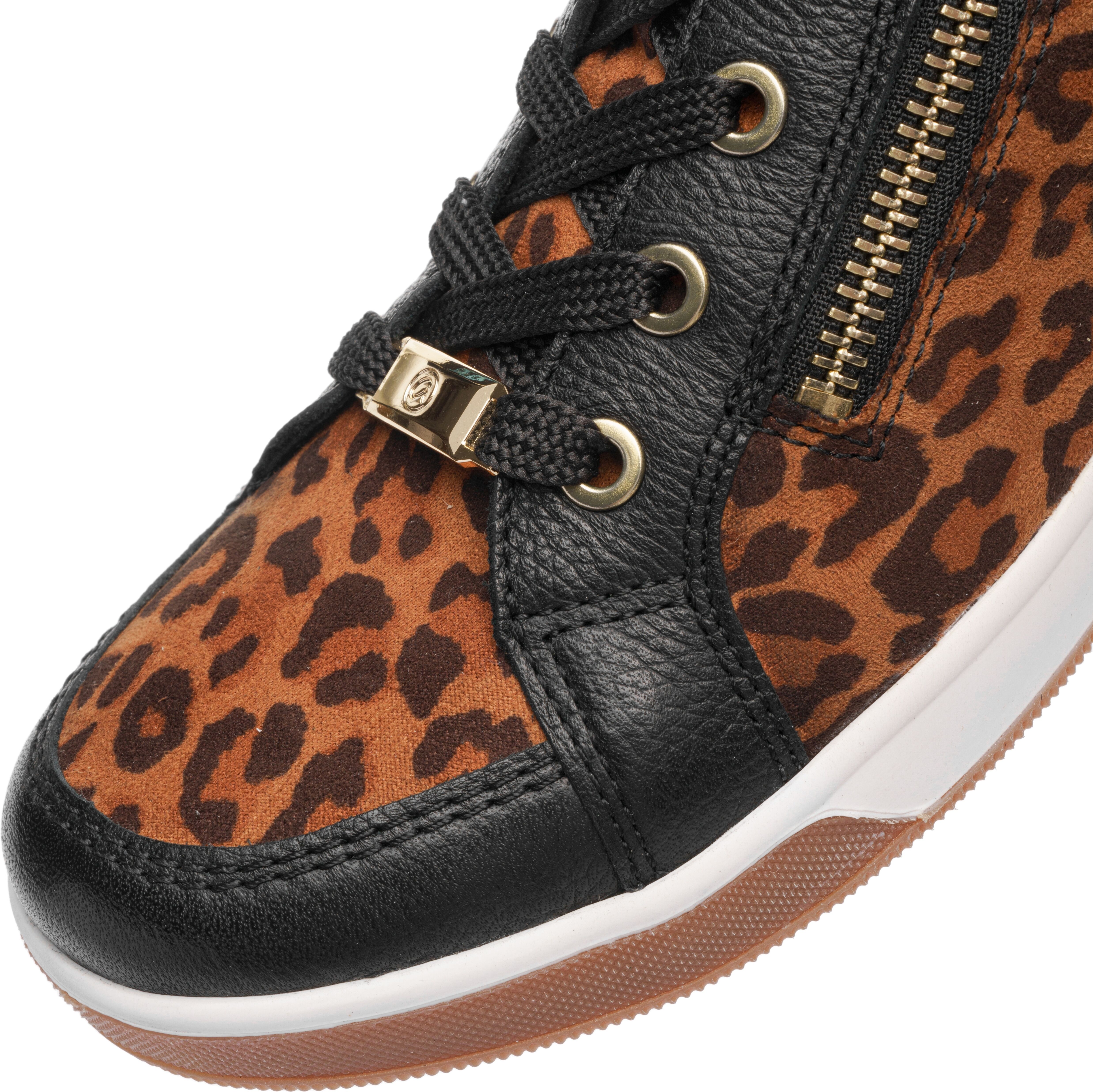 Sneakerboots ARA "ROM", Damen, Gr. 3(36), braun (schwarz, leofarben), Leder, Lederimitat, Schuhe Sneakerboots, Hightop Sneaker, Schnürboots mit Kontrastbesätze schwarz, leofarben 3(36)