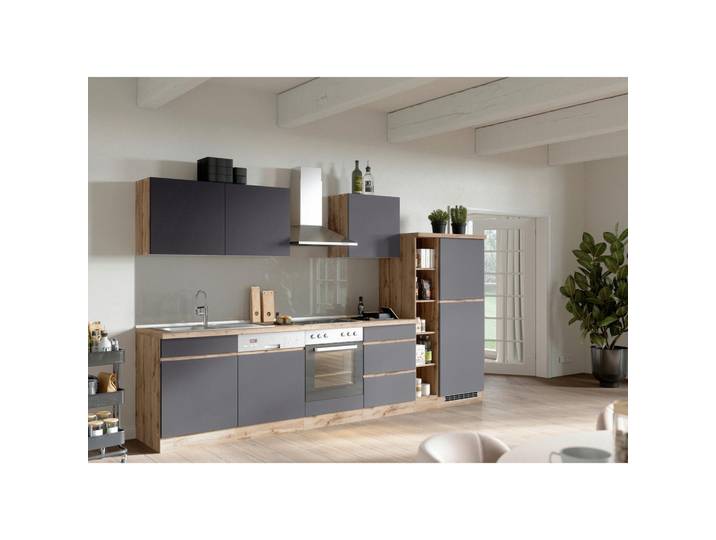 Held Küchenleerblock, Grau, Eiche Wotan, 3 Schublade(n) Schubladen, nur wie online abgebildet bestellbar, 330 cm, Made in Germany, links aufbaubar, rechts aufbaubar, Küchen, Küchenzeilen & Küchenblöcke, Küchenzeilen ohne Geräte