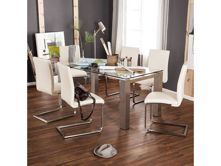 Freischwinger Augusta I 2er-Set 44 x 98 x 58cm ohne Armlehnen Echtleder Aude: Cremeweiß Beige