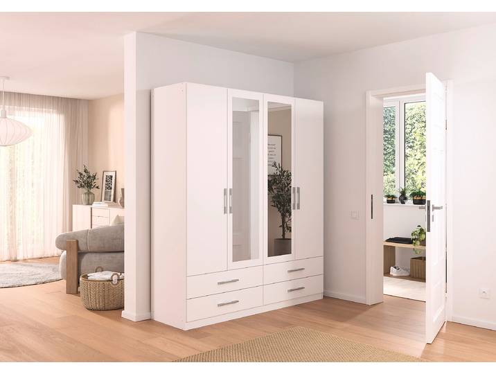 Drehtürenschrank Hersbruck-Extra 181cm Weiß/Alpinweiß 2 Spiegeltüren