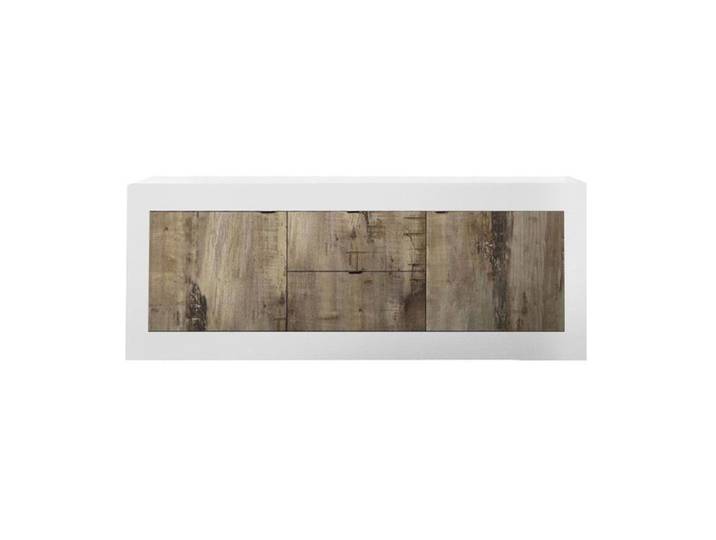 CALICOSY - Buffet bas 2 portes et 2 tiroirs Itinial - L210 cm - Blanc/chêne
