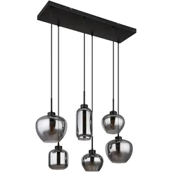 Hängeleuchte Rauchglas Pendelleuchte Glas Esszimmerlampe schwarz, Metall, 6x E27 Fassungen, LxBxH 87x43x120 cm