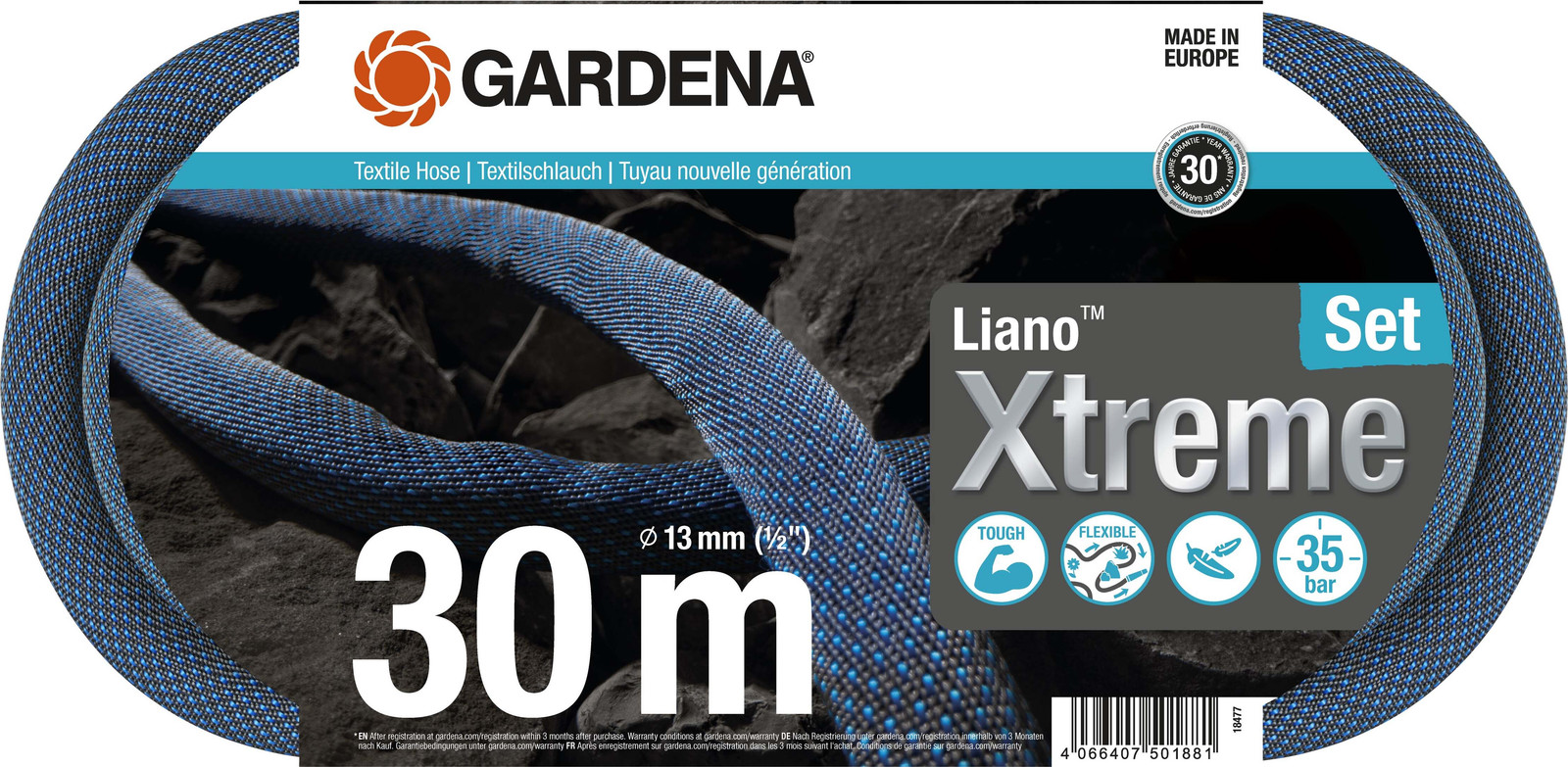 Gardena Liano Xtreme Textielslang 1/2 inch, 30 m Set