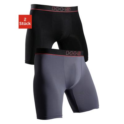 Funktionsboxer H.I.S, Herren, Gr. S, 2 Stk., Microfaser, grau (grau, schwarz), Microfaser, Obermaterial: 92% Polyamid, 8% Elasthan, unifarben, körpernah, Unterhosen, in sportiver Optik mit langem Bein in Microfaser-Qualität