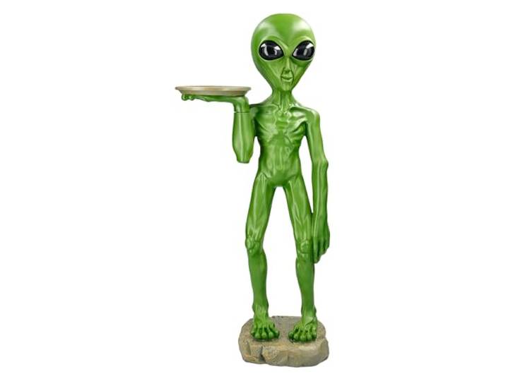 Figuren Shop GmbH Alien Butler Figur – Große Sci-Fi Statue mit Tablett, handbemalt, 66 cm hoch